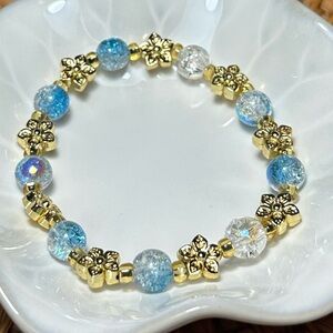 Gold and Blue Beaded Bracelet